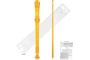 Everjoys Soprano Recorder for Beginners Student in School - German Style C Key 8 Hole Flute Detachable 3pcs ABS Crystal Music Recorders w/Cleaning Rod,Bag and Fingering Chart, Transparent Golden