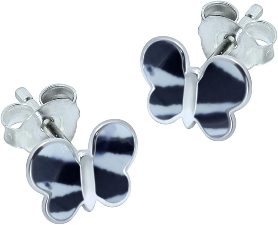 Butterfly Stud Earrings for women girls 925 Sterling Silver Zebra Print