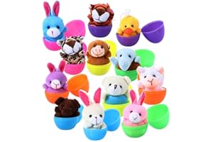 ThinkMax 12 pcs Easter Eggs Filled with Mini Plush Animals Toy for Easter Basket Stuffers/Fillers, Eggs Hunt, Party Favor
