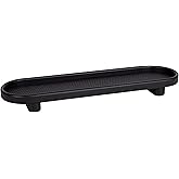 Kate and Laurel Planche Decorative Capsule Woven Tray with Solid Wood Frame; 27 x 8; Black; Modern Slim Wood Rectangle Servin