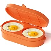Microwave Egg Cooker, Microwave Egg Maker For Breakfast Sandwich, Silicone Double Egg Bite Molds For Scrambled Eggs Muffins, Safe for Oven Air Fryer, Dishwasher-Safe Orange