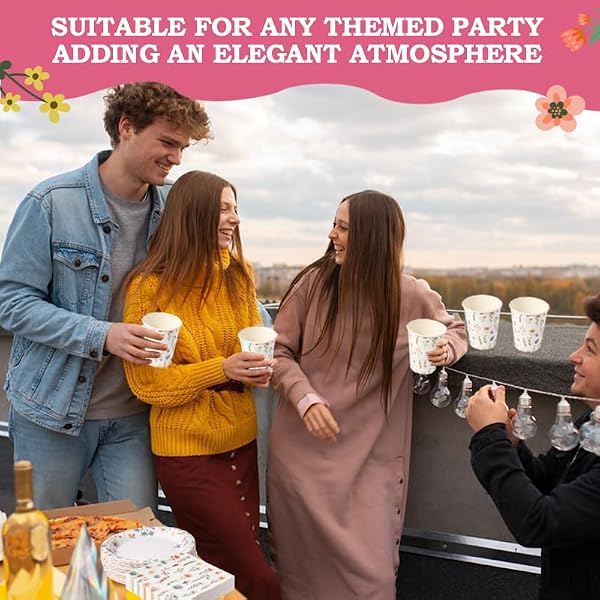 168PCS WILDFLOWER PARTY SUPPLIES FOR 24 GUESTS SPRING FLORAL BABY SHOWER BIRTHDAY DECORATIONS DISPOSABLE PAPER PLATES AND NAPKINS KNIVES SPOONS FORKS CUPS FOR BABY BRIDAL SHOWER BIRTHDAY PARTY