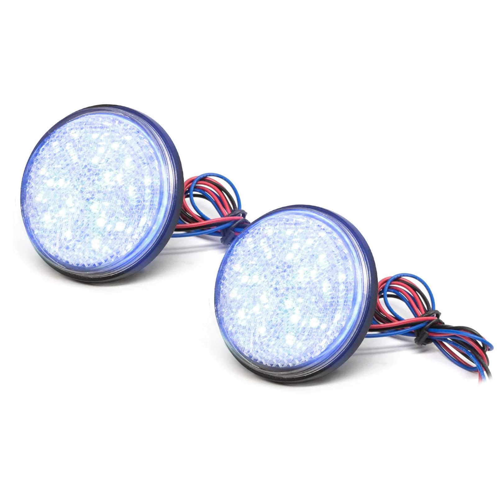 Biqing 2Pcs Motorcycle Rear Lights Turn Signal Light,Universal Round Tail Brake Lamp Rear Lamp 12V 24 LED Reflector Brake Stop Marker Light Indicator for Car Motorcycle Truck RV Bus(Blue