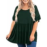Beautife Womens Plus Size Babydoll Tops Ruffle Short Sleeve Peplum Flowy Shirts Summer Casual Loose Fit Tunic Blouses