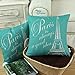 CaliTime Canvas Throw Pillow Cover Case for Couch Sofa Home Decoration Famous Paris Eiffel Tower 18 X 18 Inches Teal