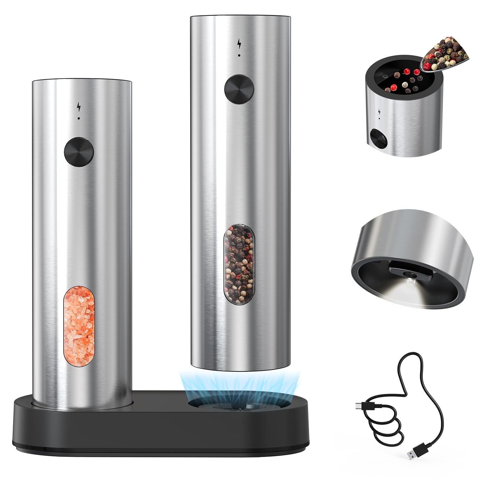 CIRCLE JOY Rechargeable Electric Salt and Pepper Grinder Set Automatic ...