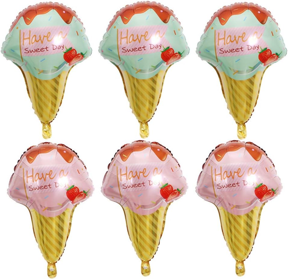 JANOU Ice Cream Foil Balloons Sweet Candy Dessert Aluminum Mylar Balloons for Wedding Birthday Baby Shower Party Decorations Pack 6pcs