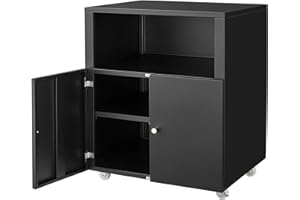 White Metal Printer Cabinet – 4-Compartment Rolling Cabinet, Heavy Duty File Organizer for Home Office