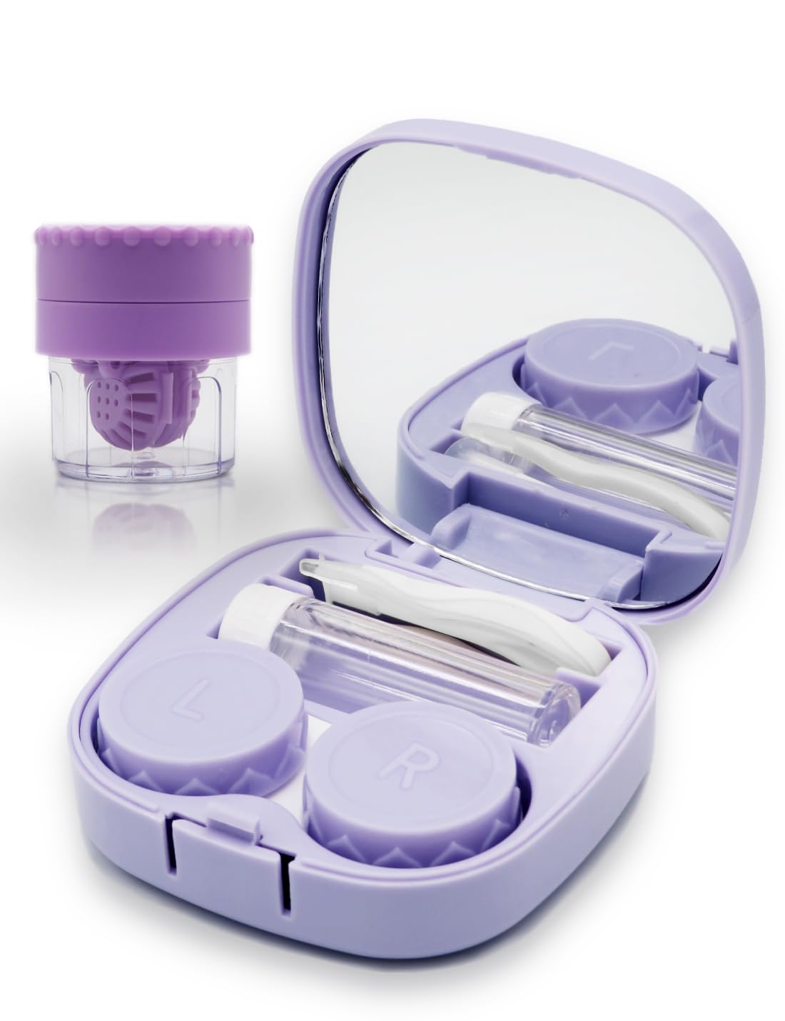 Photo 1 of Vastsoon Contact Lens Case with Cleaner Washer, Travel Size Cute Colored Contact Lenses Applicator Removal Tool Kit with Mirror Solution Bottle for Daily Outdoor (Purple)