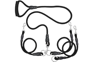 SONQUEEN 3 Dog Leash No Tangle Heavy Duty Detachable 360° Swivel Device Multiple Dog Leash with Padded Handle for Two/Three Pets (30-200 Lbs)