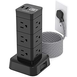 10Ft Surge Protector Power Strip Tower, 12 Outlets