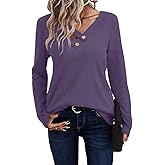 YSYOKOW Womens Long Sleeve Shirts Dressy Casual V Neck Tops Basic Loose Blouses Tunic