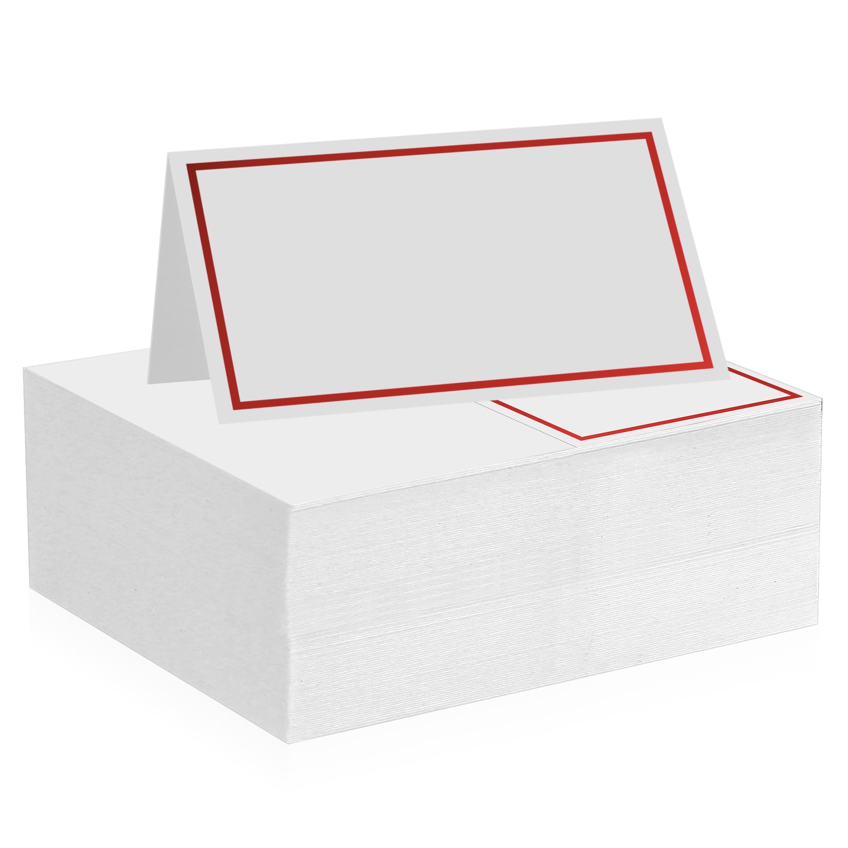 106 Pcs Table Place Cards, White Blank Tent Card Name Card with red hot Stamped Border, Wedding Place Cards for Weddings Banquets Events Table Setting Party Dinner Reception Seating