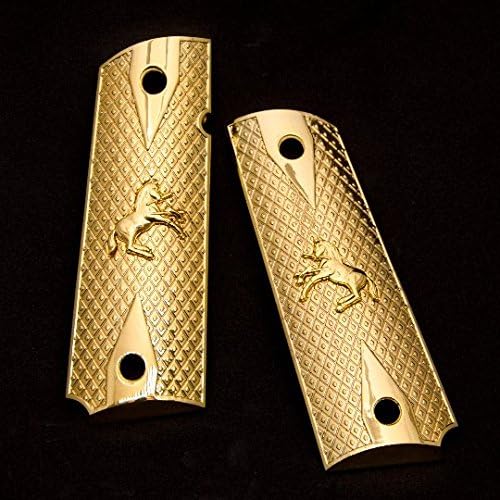 1911 Colt Grips Full Size Pistol grips Gold Plated Checkered Rampant Grips Colt Screws