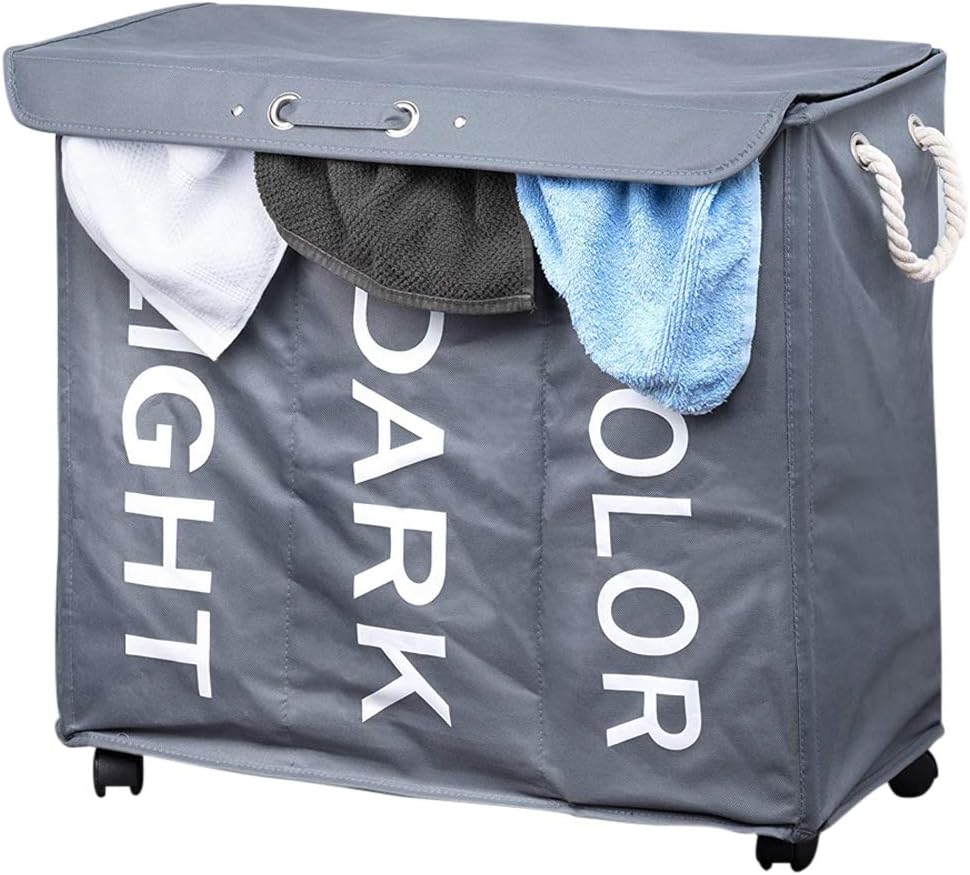 de Tela Oxford Cesta para la Colada Plegable BAKAJI con Ruedas y Asas