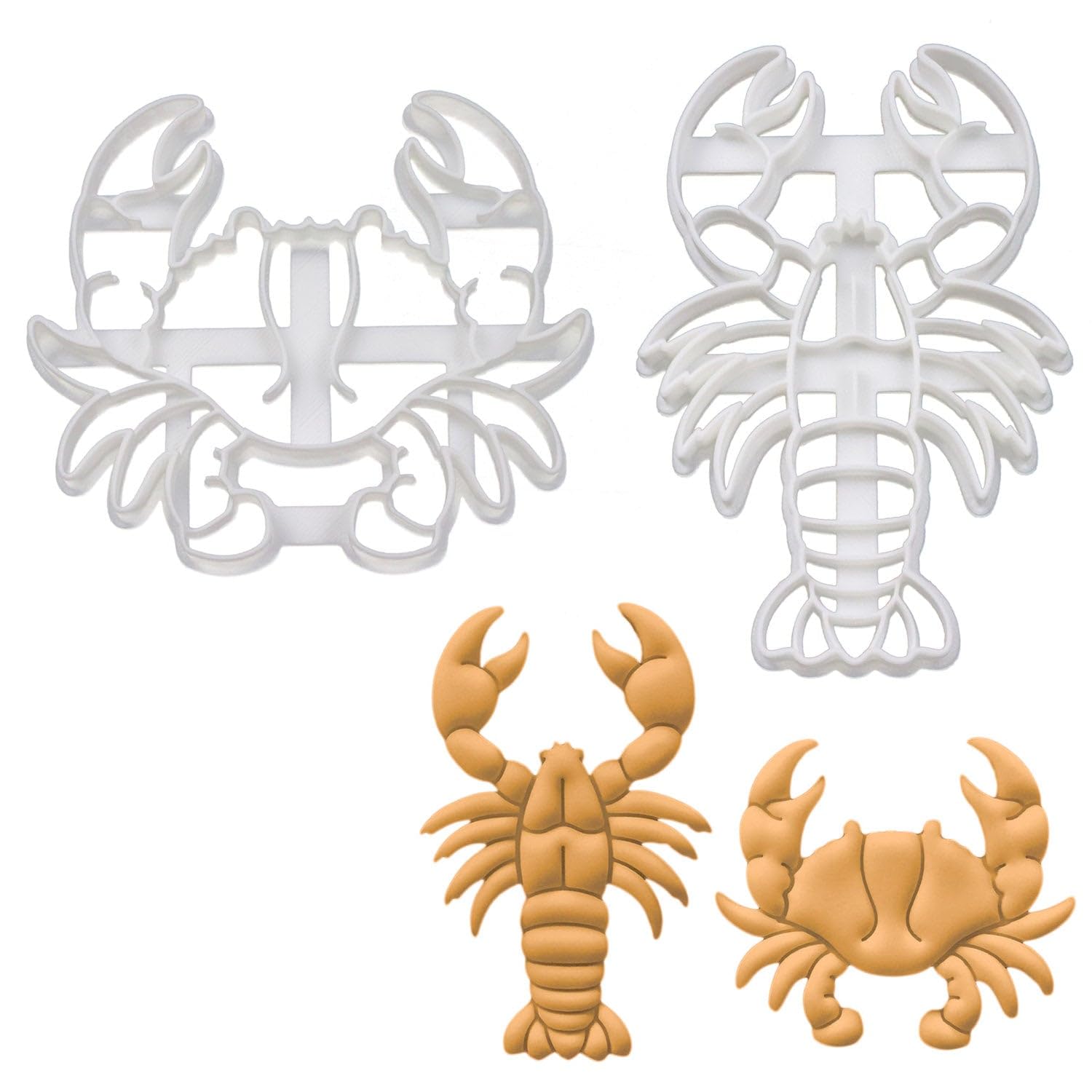 BAKERLOGY Set of 2 Crustacean Cookie Cutters (Designs: Crab and Lobster) - Detailed Biscuit Cutter Design for Baking and Crafts, Ideal on Fondant, Dough, Clay