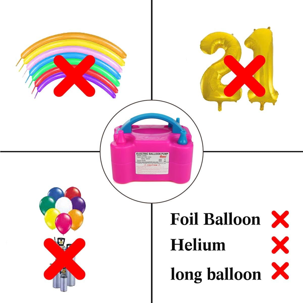 Party Zealot Electric Balloon Inflator with 100 Balloon Ties Air Pump Dual Nozzles Balloons Blower US Standard Plug for Balloon Arch, Balloon Column Stand, and Balloon Decoration: Toys & Games