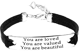 TISDA "You are loved You are valued You are beautiful Inspirational Bracelet,Black Leather Metal Bracelet