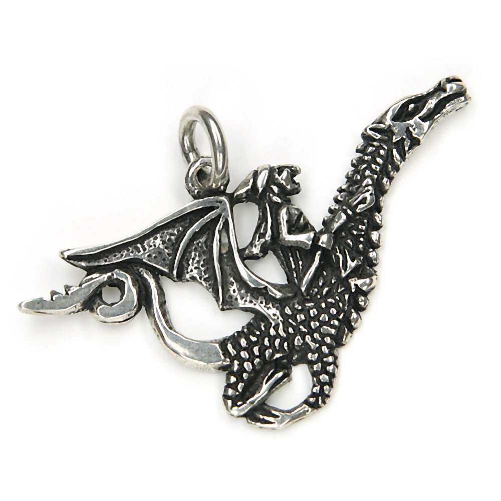 NKlaus Pendant Witch on Dragon 925 Silver Oxidised 2,9cm Pendant Amulet 7498