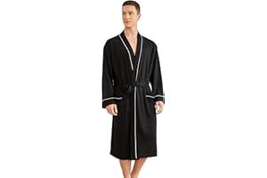 YOIPNEF Mens Lightweight Robe, Knit Kimono Bathrobe Spa Sleepwear Soft Knee Length Robe With Pockets