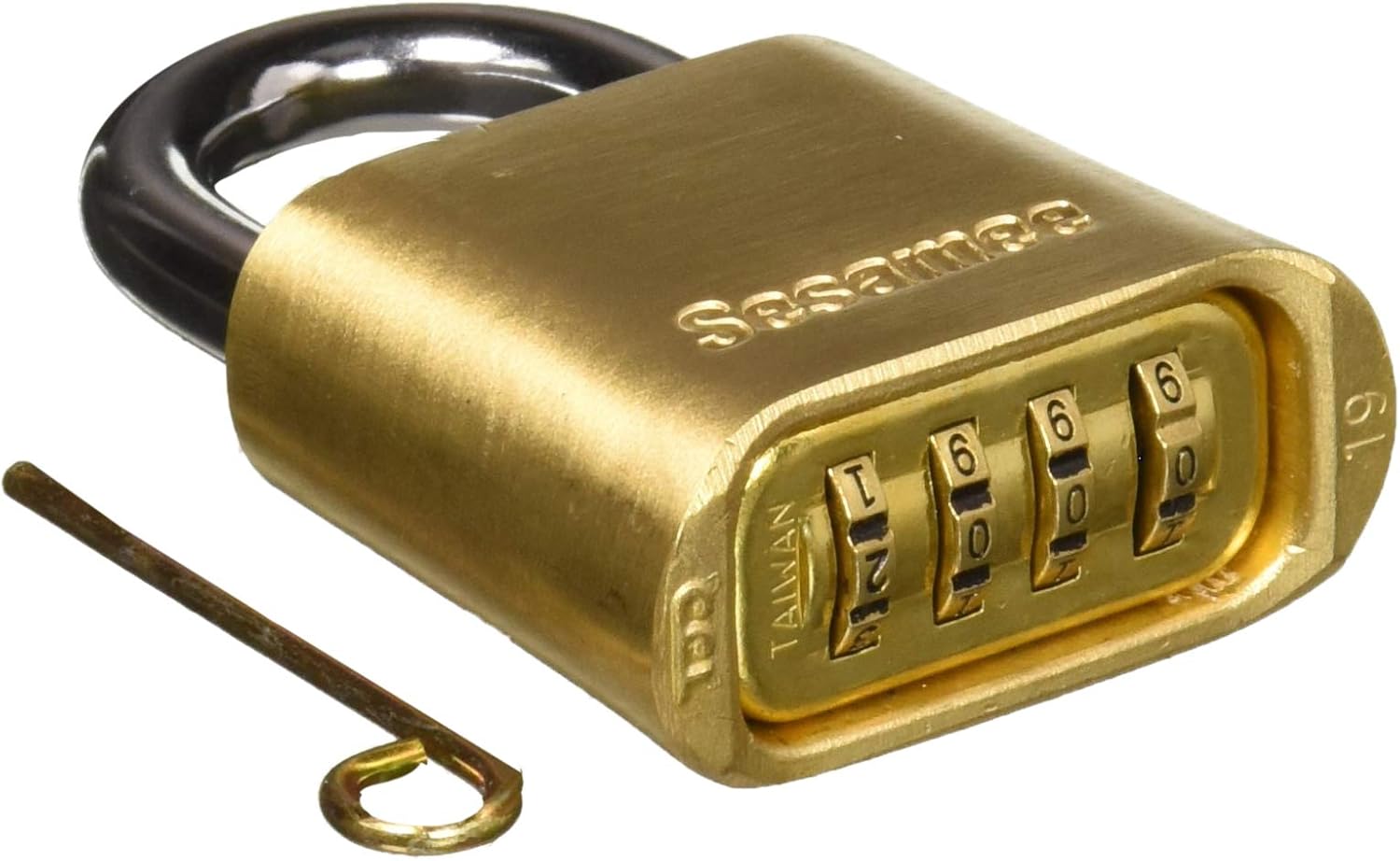 Sesamee 436 4-Dial Bottom Resettable Combination Brass Padlock with 1-Inch Hardened Steel Shackle and 10000 Potential Combinations - - 