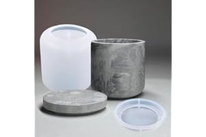 LSLEVA Storage Box with Lids Candle Jar Molds Set, Creative Silicone Candle Vessels Pot Molds, Concrete Round Stripe with Cover Bottle Making Moulds for Storage Candle Holder (D)
