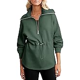 Dokotoo Womens Sweatshirt Oversized Half Zip Up Drawstring Waist Long Sleeve Side Slits Soft Casual Pullover Sweatshirts Tops
