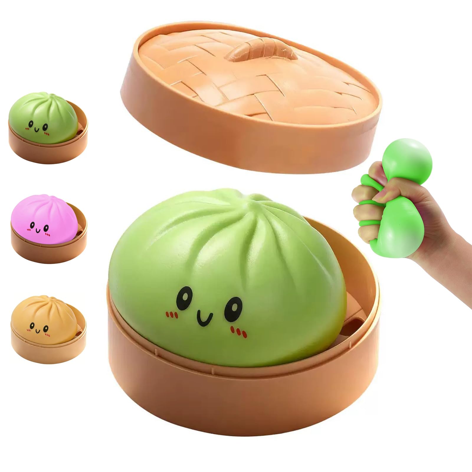 Dumpling Squishy, Colorful Squishy Dumpling Toy with Steamer, Mystery Dumplings Stress Relief Sensory Fidget Toy, Soft Squeeze Decompression Dough Toy for Adult Boys and Girls (Green)