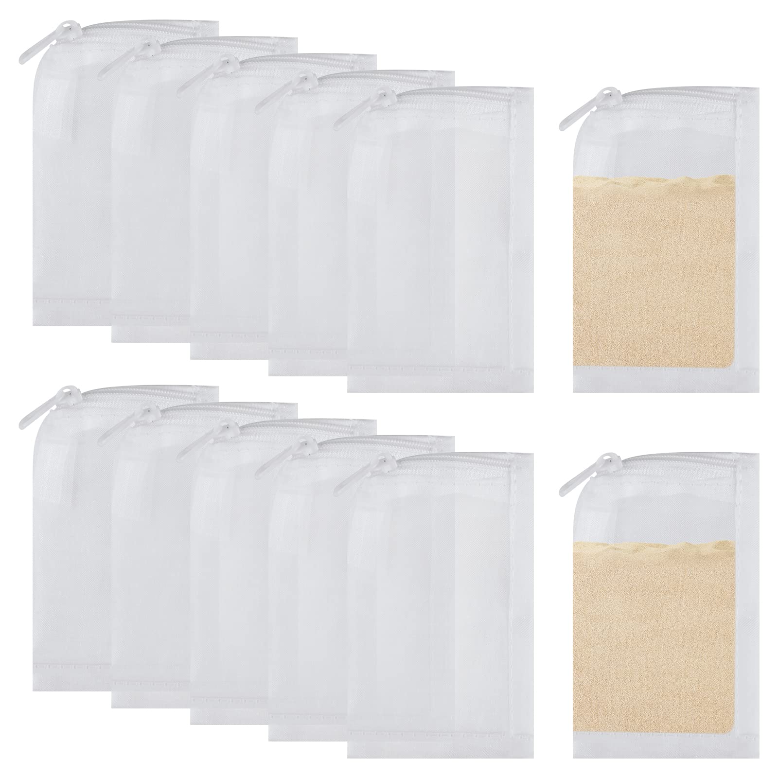 12 Pieces Aquarium Small Filter Bags With Zipper, Reusable High Flow Nylon Mesh Media Net Bag For Fish Tank Activated Carbon, Finer Particles, Bio Balls, Ceramic Rings, Volcanic Rock (6 x 10CM, White)