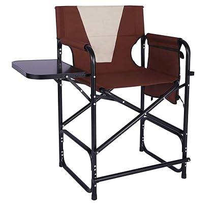 Tall Director S Chair Folding Portable Camping Chair Bar Height Makeup Artist Collapsible Chair With Side Table Storage Bag Footrest Supports 300lbs