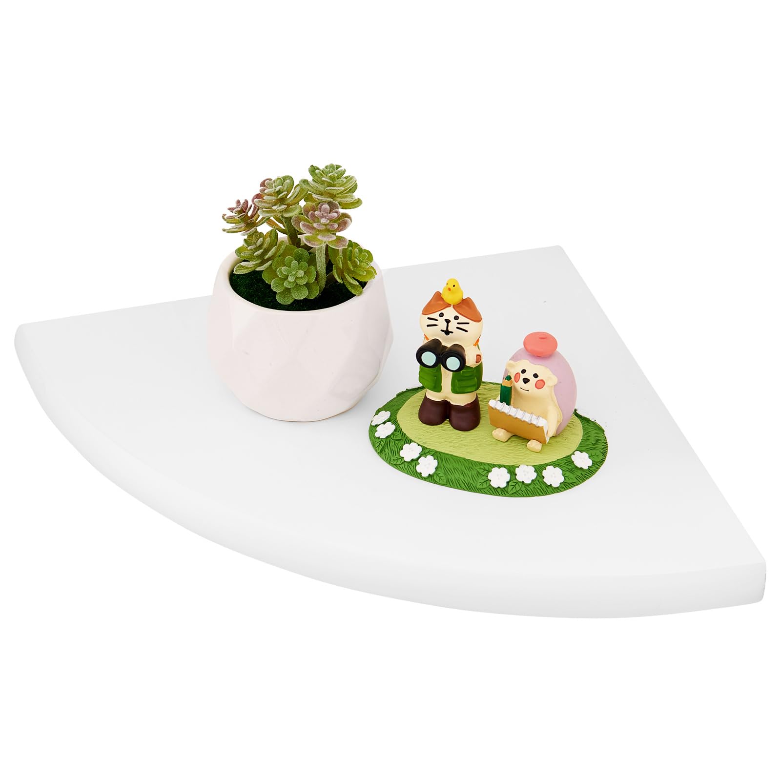 TREOAKWIS Corner Shelf White - Oak Floating Corner Shelf for Wall, Solid Wood Wall Mounted Storage Display for Bedroom Decor, Living Room, Small Spaces (White, 10 inches)