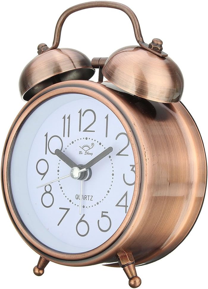 Alarm Clock, Vintage Round Retro Twin Bell Silent Non Ticking Sweep Bedside Analog Quartz Alarm Clock wake up clock with Night light (antique brass)