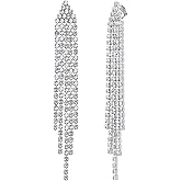 SELOVO Chandelier Tassel Dangle Linear Drop Earrings Party Jewelry Clear Austrian Crystal (3inch -Clip On-Clear)