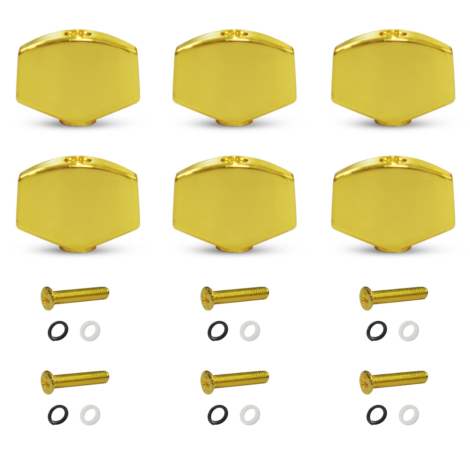 Photo 1 of MAXCHEER 6PCS Metal Big Square Shape Guitar Tuning Peg Tuners Machine Head Replacemen Buttons knob Handle Tip (Gold)
