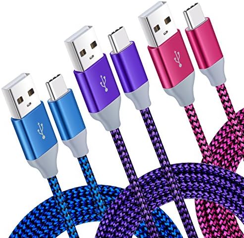Type C Charger, Excgood 6Ft USB C to USB 2.0 Cable with 56k Ohm Pull-up Resistor For the Galaxy S8/S8 Plus, Nexus 6p/5x, HTC 10, ChromeBook Pixel, More Type C Devices(3-Pack, Blue Purple Hot Pink)