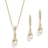 Mariell Gold Wedding Necklace & Earrings Jewelry Set with Freshwater Pearl for Bridesmaids & Brides