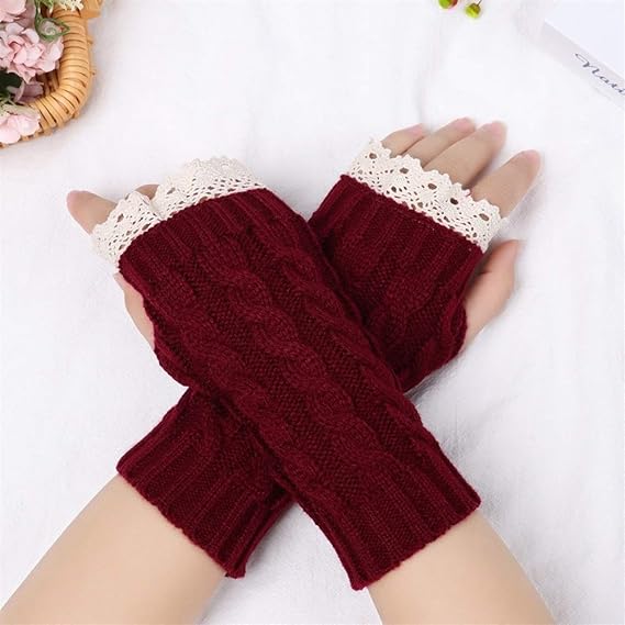 HABADOG SemiLong Gloves Knitted Lace Fingerless Winter