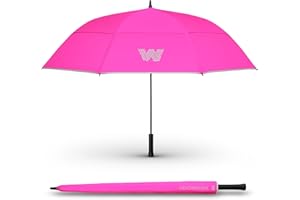 Weatherman Umbrella - Golf Lite Umbrella Extra Large Big Oversize Windproof for Golf Bag Push Cart w/ UV Protection - Waterproof Heavy Duty Umbrellas for Rain Sun for Men Women - Resists Up to 55 MPH Winds (Neon Pink)