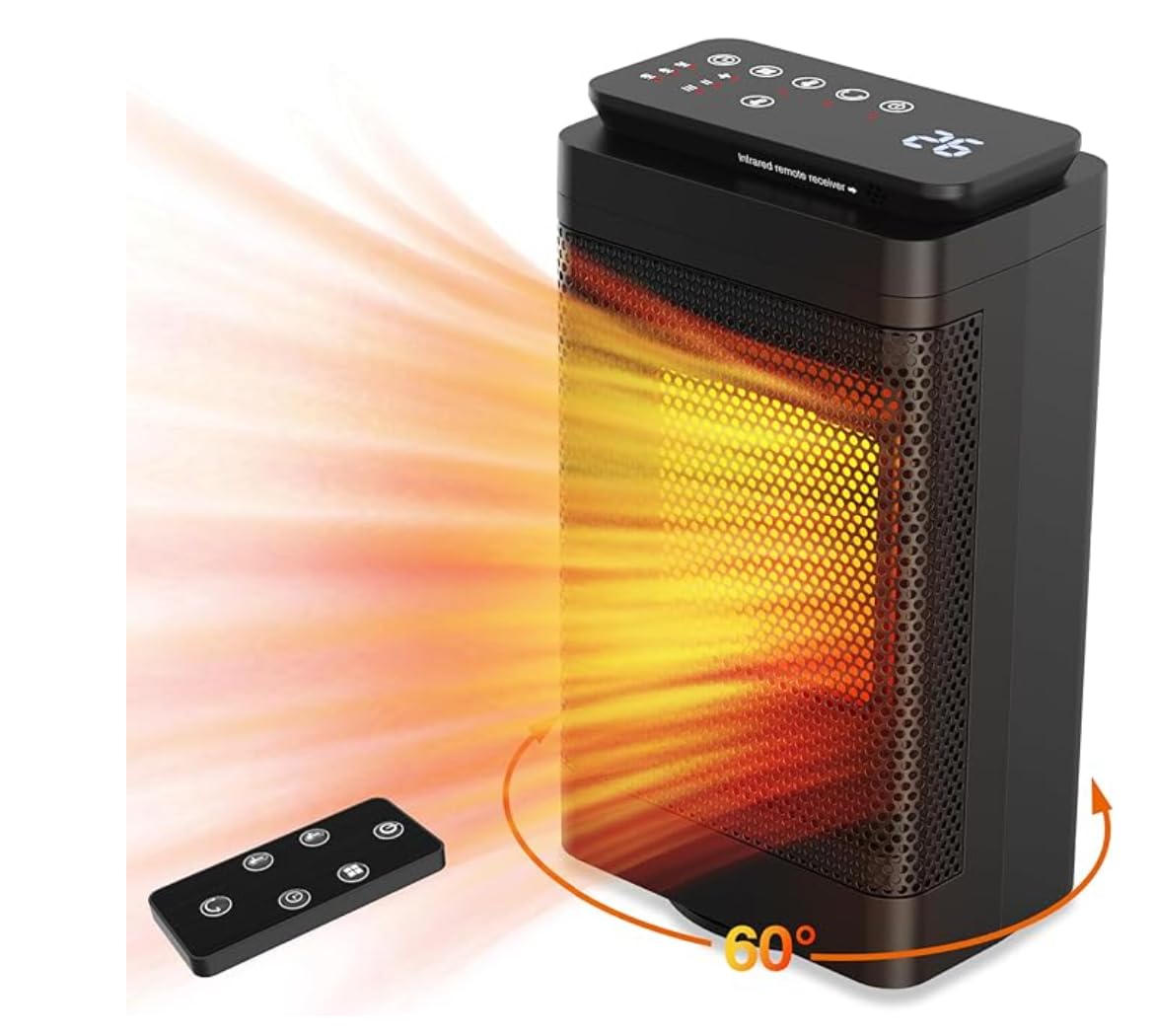 BATUUTAH Electric Heater, 1500w Ceramic Heater with Overheating & Tip-Over Protection, Portable for Office Home Garage, 60°Oscillating with Remote Control