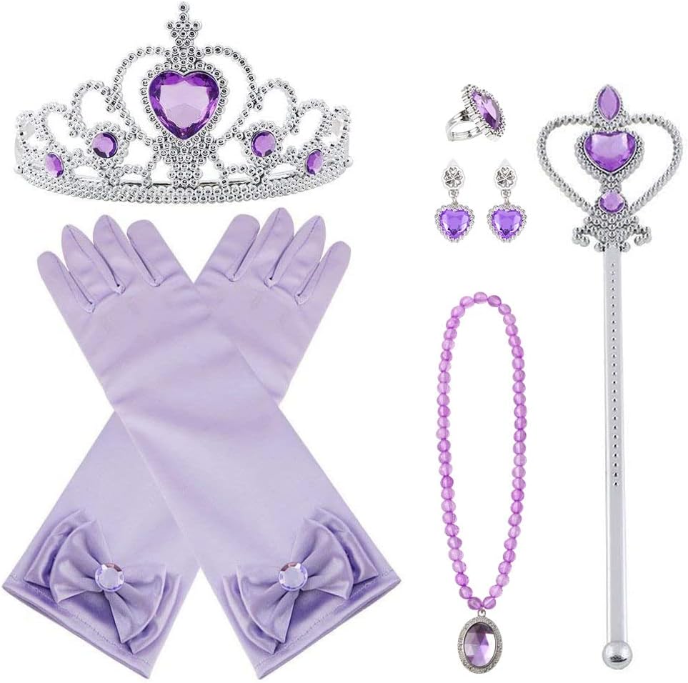 Vicloon Elsa Dress Up Accessories Set of 9 Purple Crown Gloves Wand Jewelry