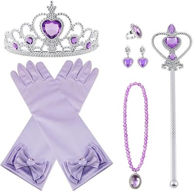 Vicloon Elsa Dress Up Accessories Set of 9 Purple Crown Gloves Wand Jewelry