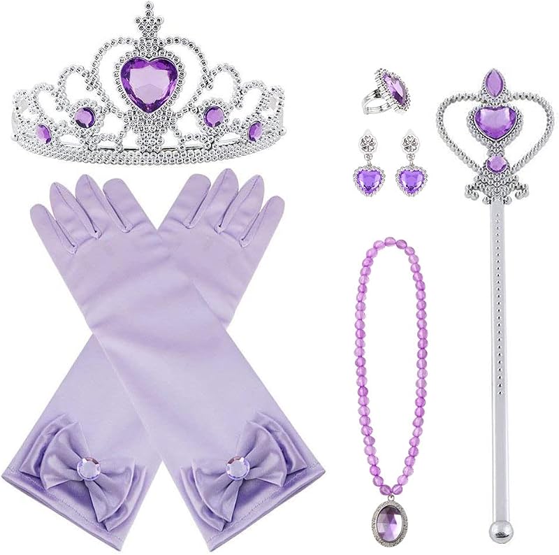 Vicloon Elsa Dress Up Accessories Set of 9 Purple Crown Gloves Wand Jewelry