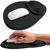 Basibutok Palm-Rest and Wrist-Hugging Mouse Pad Wrist Rest, Ergonomic Wrist Support with Curve Fitting Cushioned Memory Foam for Carpal Tunnel Pain Relief, 9.9 x 8.3 Inch, Dark Night Black