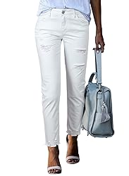 EVALESS White Womens Jeans Stretchy Boyfriend