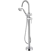 Wowkk Tub Filler Freestanding Bathtub Faucet Chrome Floor Mounted Brass Bathroom Tub Faucets with Hand Shower