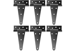 HTHOOOOOME 6 Inch T-Strap Shed Door Hinges, 6 Pack Heavy Duty Tee Hinge, T-Gate Hinges, Gate Strap Hinges, Black Wrought Hardware for Wooden Fences, Barn Door, Shed Doors