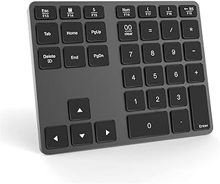 Jelly Comb Bluetooth Ziffernblock, Kabellose Schnurlose Nummernblock, Wireless Keypad Numpad mit 35 Tasten für PC, Laptop, MacBook, Tablet mit Windows/MacOS/Android, Grau