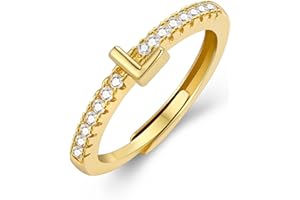 HBFashion Open Initial Rings for Women Non Tarnish Open Adjustable CZ Rings 14K Gold Plated Dainty Cubic Zirconia Open Letter Rings Gold Jewelry