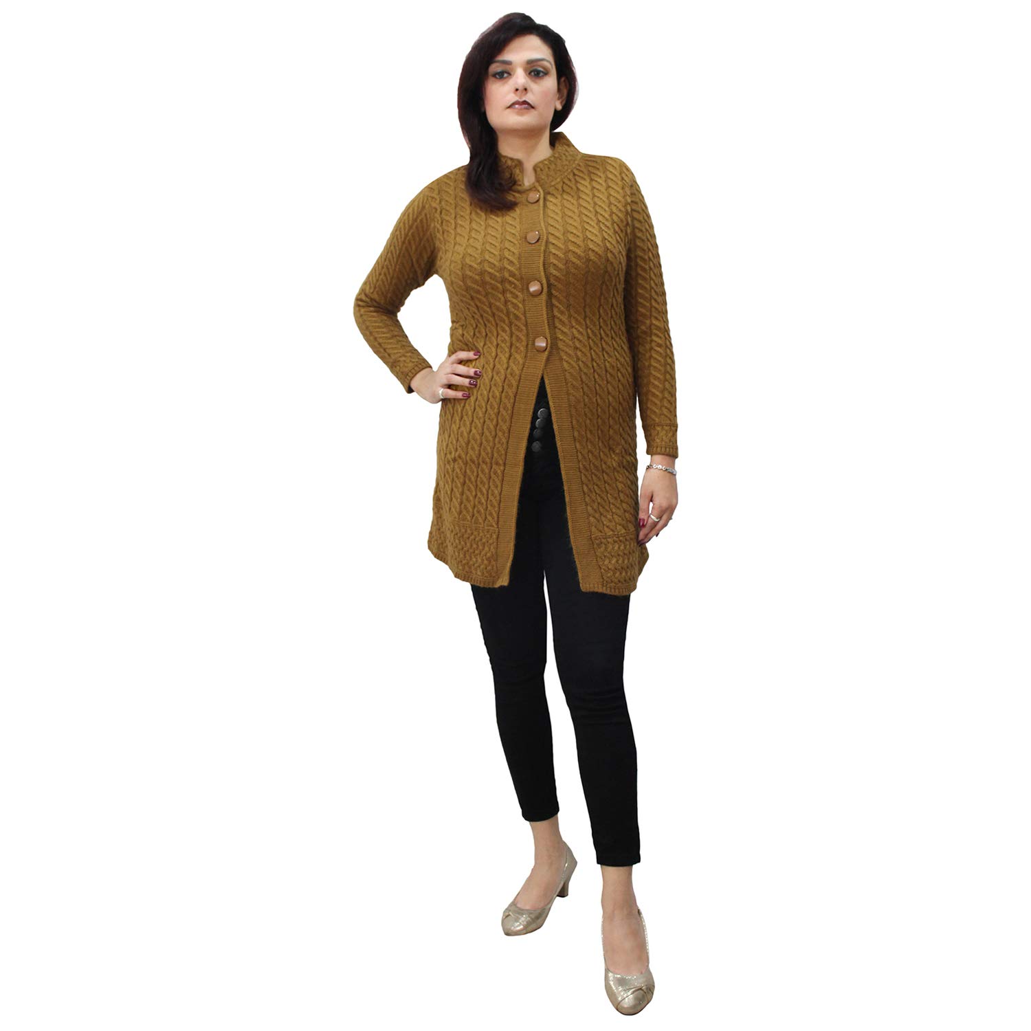 hautemoda women's woollen buttoned long cardigan with pockets (ad04wp2601_purple)