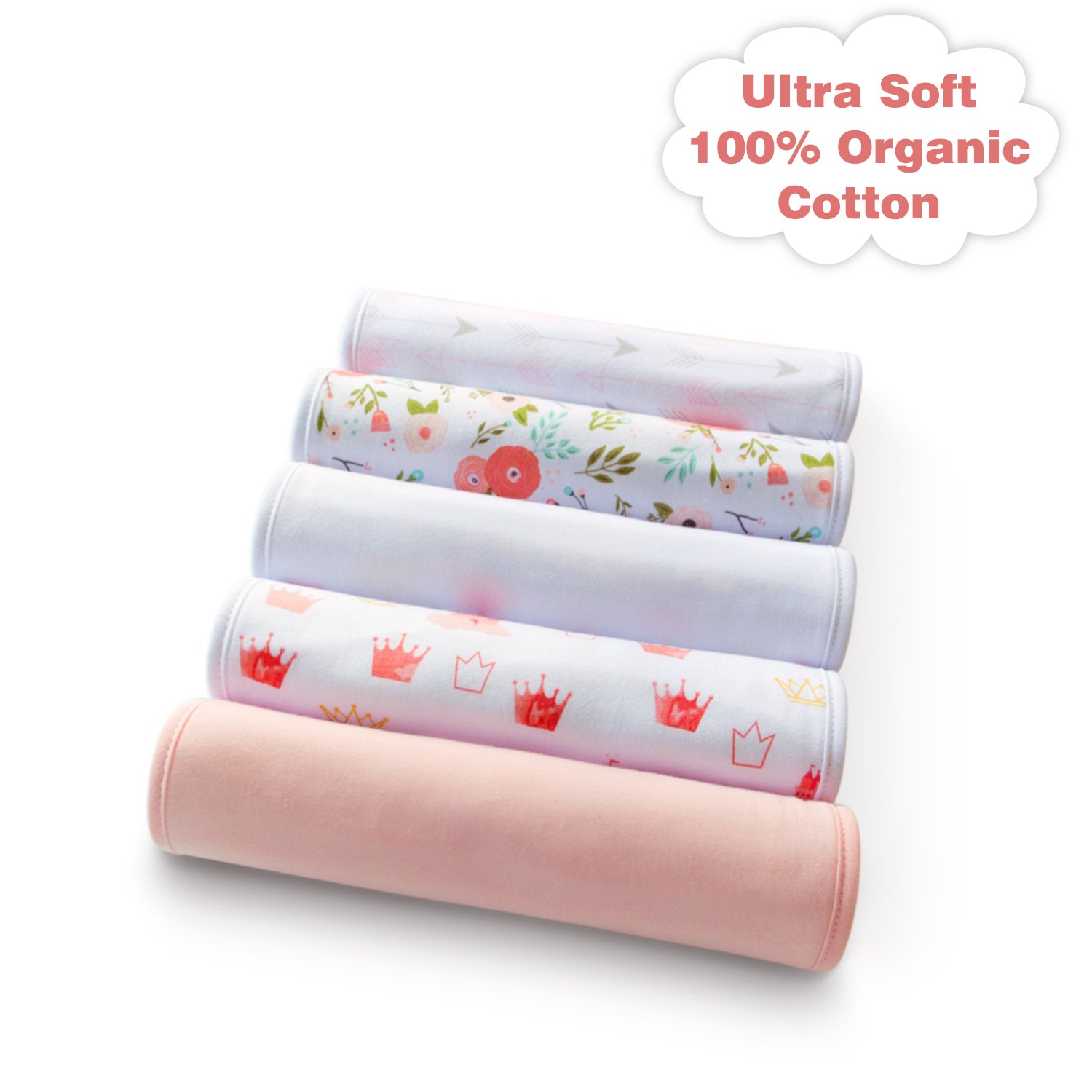 5-Pack Baby Burp Cloth for Girls, 100% Organic Cotton, Triple Layer, Thick, Soft and Absorbent , Burping Rags for Newborns Baby Shower Set by LNGLAT: Baby